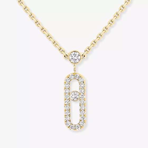 Move Uno 2 Rows Pavé Yellow Gold Diamond Necklace