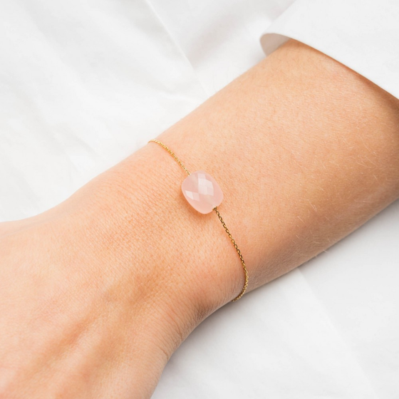 Bracelet, Quartz Rose, Or Jaune