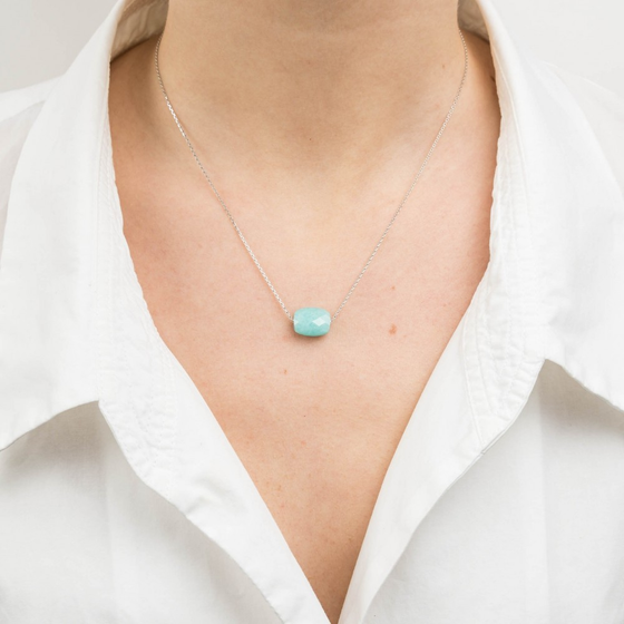 Collier, Amazonite, Or Blanc