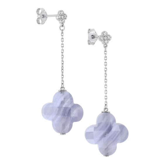 Earrings, Blue Lace Agate, Diamonds, White Gold