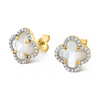 Puces D'oreilles, Nacre Blanche, Diamants, Or Jaune