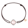 Bracelet Victoria Diamants, Milky Rose Quartz, Diamonds, Taupe Cord, Rose Gold