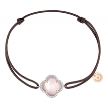  Bracelet, Milky Pink Quartz, Diamonds, Taupe Cord, Rose Gold