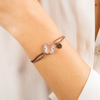 Bracelet Victoria Diamants, Milky Rose Quartz, Diamonds, Taupe Cord, Rose Gold