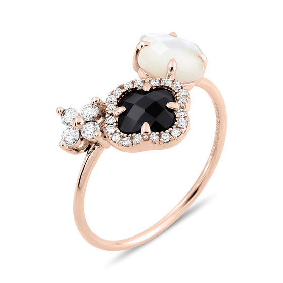 Bague, Onyx, Nacre Blanche, Diamants, Or Rose