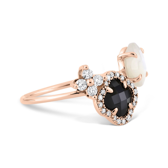 Bague, Onyx, Nacre Blanche, Diamants, Or Rose