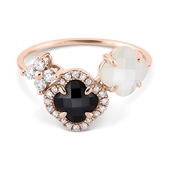 Bague, Onyx, Nacre Blanche, Diamants, Or Rose