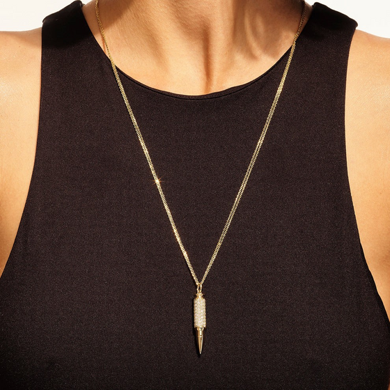 Collier pour homme et femme en forme de balle en or rose et diamants blancs.  Pendentif Fatal Attraction Akillis PFA0029-OR