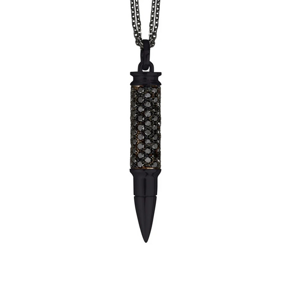 Collier pour homme et femme en forme de balle en titane noir et diamants noirs. Pendentif Fatal Attraction Akillis PFA0069