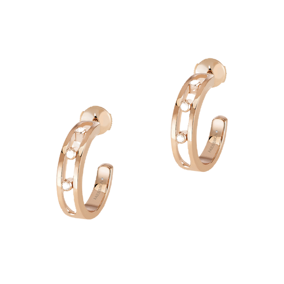 Pink Gold Diamond Earrings Move Hoop