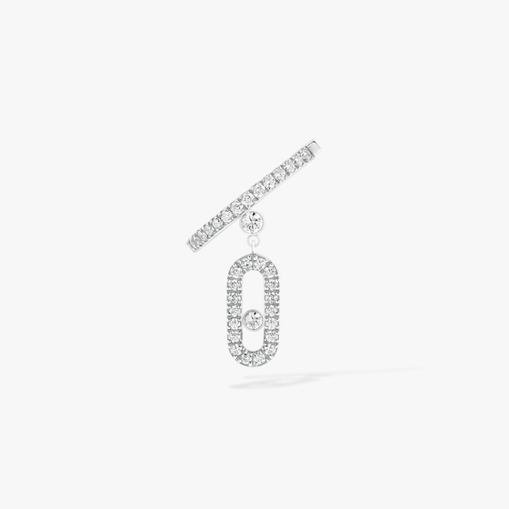 Move Uno Single Clip Pavé Drop Pendant White Gold Diamond Earrings