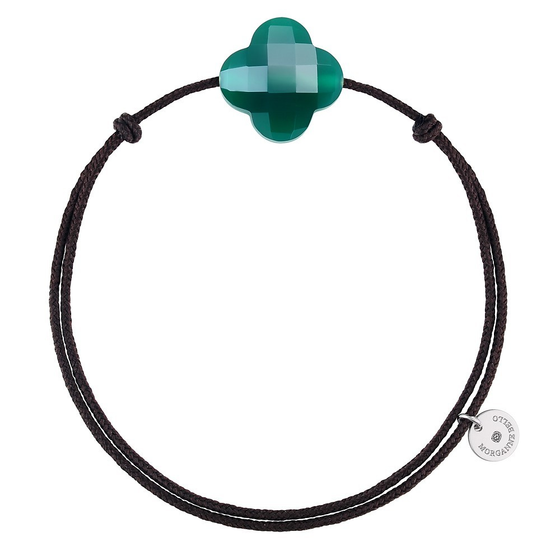 Bracelet, Green Agate, Chocolate Cord