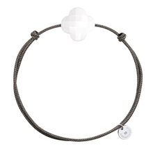  White Agate Clover Taupe Cord Bracelet