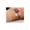 Bracelet, Rainbow Moonstone, Grey Mouse Cord