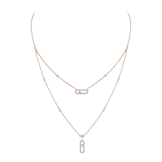 Move Uno 2 Rows Pavé Pink Gold Diamond Necklace