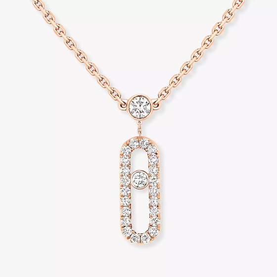 Move Uno 2 Rows Pavé Pink Gold Diamond Necklace