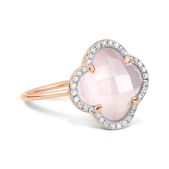 Ring, Milky Pink Quartz, Diamonds, Rose Gold