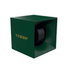 Remontoir pour une montre vert avec une personnalisation dorée VERBS'. Remontoir Startbox SwissKubik. Reference: SK01.STB.002 VERBS'