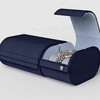 Etui de voyage en tissu bleu marine pour une montre avec remontoir intégré. Etui de voyage SwissKubik travelbox. Reference:  SK01.TB.001