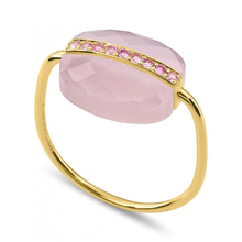  Milky Pink Quartz Cushion And Pink Sapphires Yellow Gold Aurore Ring