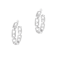  White Gold Diamond Earrings Move Link SM Hoop Earrings