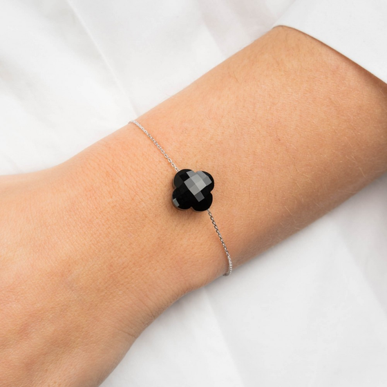 Bracelet, Onyx, Or Blanc