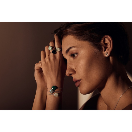 Bracelet, Agate Verte, Or Blanc