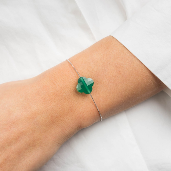 Bracelet, Agate Verte, Or Blanc