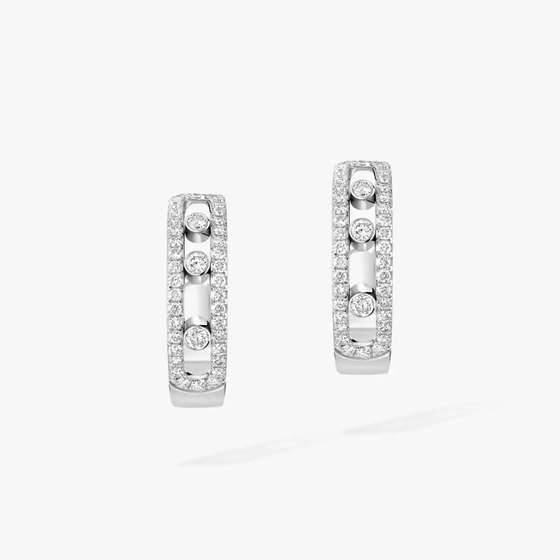 Move Pavé Hoop White Gold Diamond Earrings