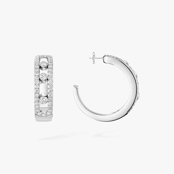 Move Pavé Hoop White Gold Diamond Earrings