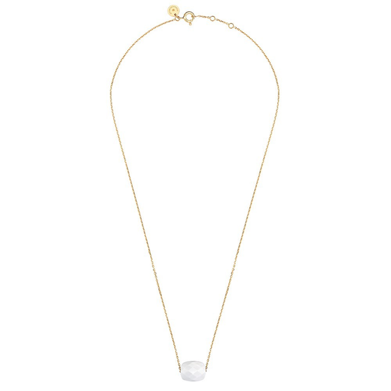 White Agate Cushion Yellow Gold Necklace