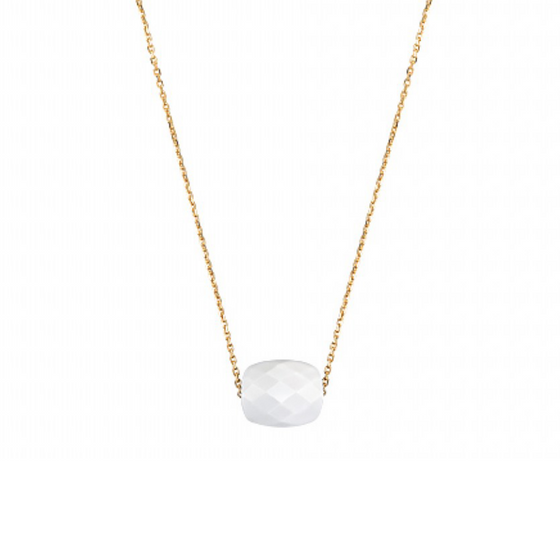 White Agate Cushion Yellow Gold Necklace