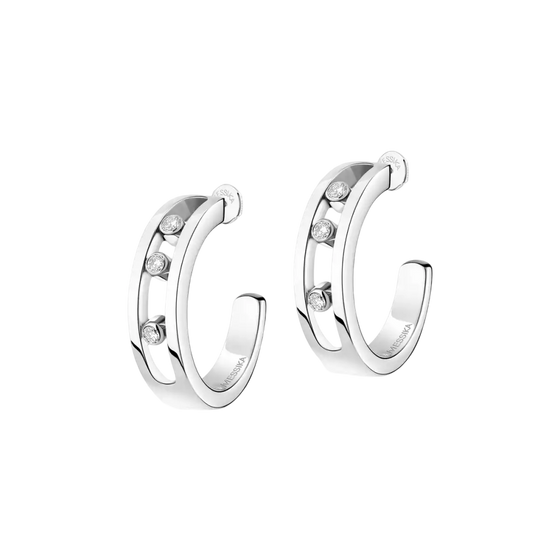 Move Hoop White Gold Diamond Earrings