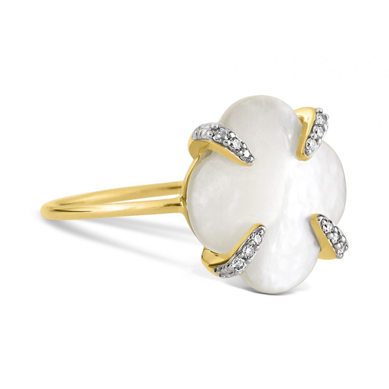 Mother Of Pearl And Diamonds Yellow Gold Victoria Lys Ring
