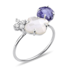 Bague, Iolite, Diamants, Nacre Blanche, Or Blanc