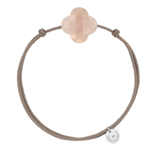  Bracelet, Pierre De Lune Peche, Cordon Taupe