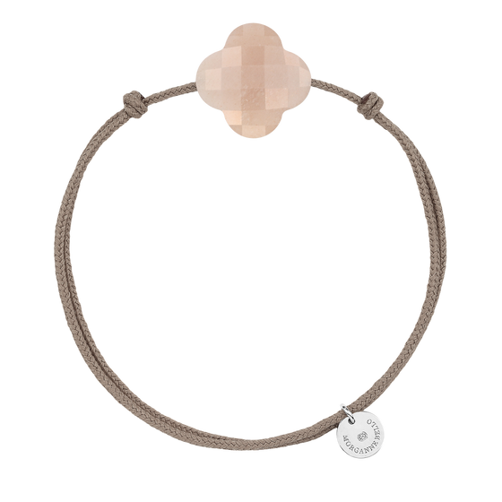 Bracelet, Pierre De Lune Peche, Cordon Taupe