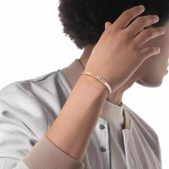 Move Noa Ciselé Semi-Pavé Bangle Pink Gold Diamond Bracelet