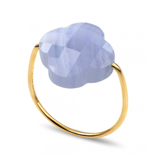  Blue Lace Agate Clover Yellow Gold Ring