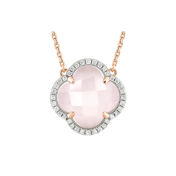 Collier Victoria Diamants Quartz Rose Milky + Diamants Or Rose