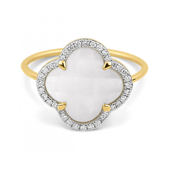 Mother Of Pearl + Diamonds Yellow Gold Victoria Diamonds Ring