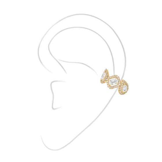 My Twin Mono Earring Middle 3x0.10ct Yellow Gold Diamond Earrings