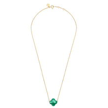  Green Agate Clover Yellow Gold Necklace
