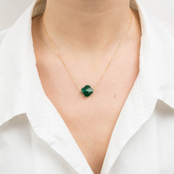 Collier, Agate Verte, Or Jaune