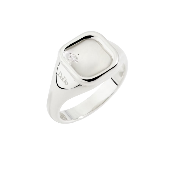 Silver & White Diamond Signet Ring