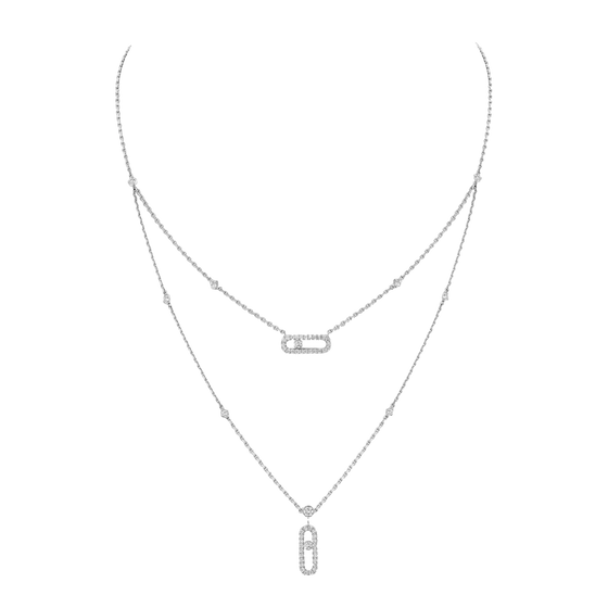 Move Uno 2 Rows Pavé White Gold Diamond Necklace