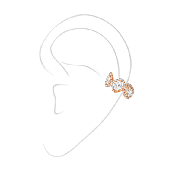 My Twin Mono Earring Middle 3x0.10ct Pink Gold Diamond Earrings