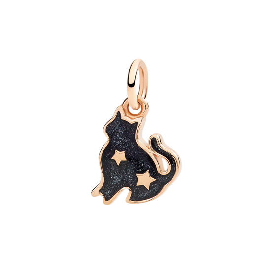 Cat Charm Rose Gold & Black Enamel