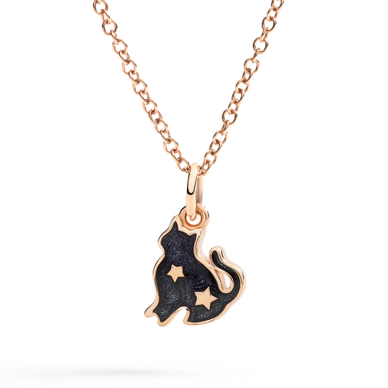 Cat Charm Rose Gold & Black Enamel
