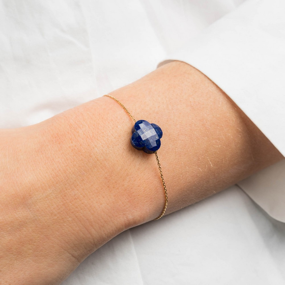 Bracelet Or Jaune Trefle Lapis Lazuli